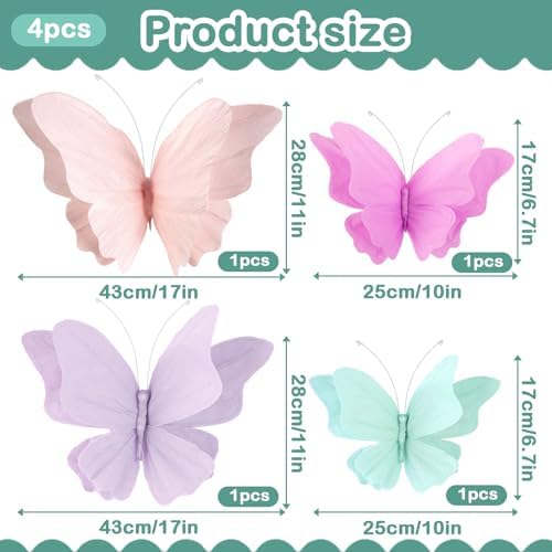 Butterfly Party Decorations 4 Pcs 3D Hanging Set
