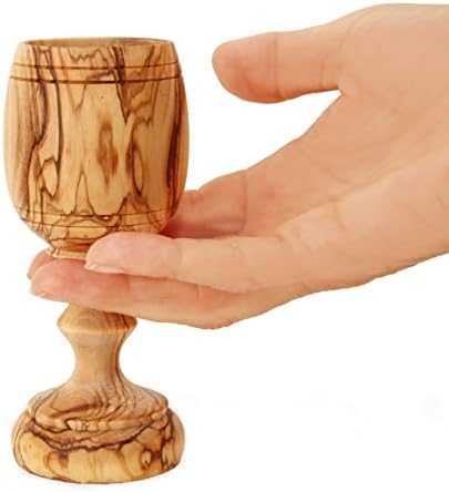 Hand-Carved Olive Wood Communion Cup with Bread Tray