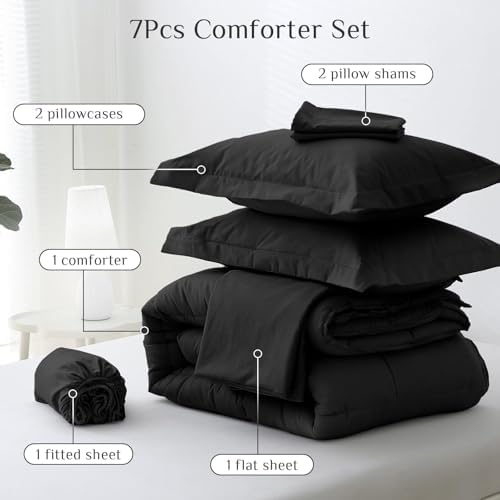 JOLLYVOGUE Queen Comforter Set 7-Piece Black