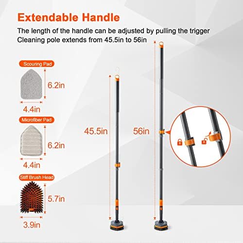 Tile Tub Scrubber Brush with 3 Heads and 56 Long Handle
