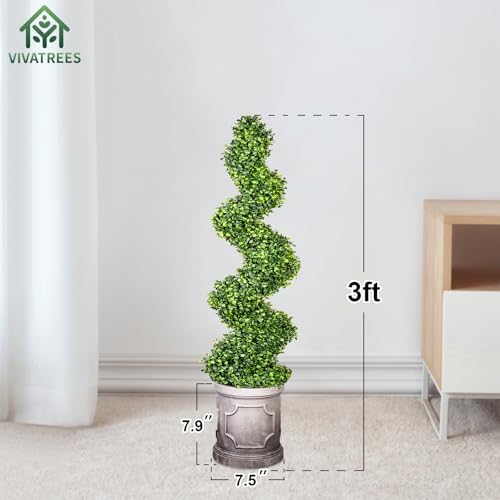 VIVATREES 3FT Spiral Boxwood Topiary Trees with Planter 2 Pack