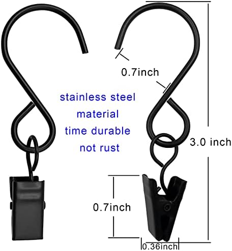 Stainless Steel S Hooks Curtain Clips 50 Pack Black 3 Inch