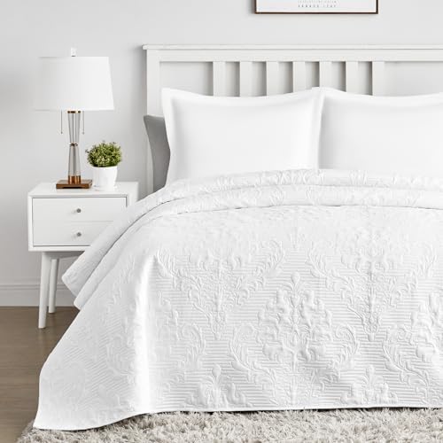 Hansleep White Quilt Queen Size - Soft Lightweight Bedspread Set 3 Pieces