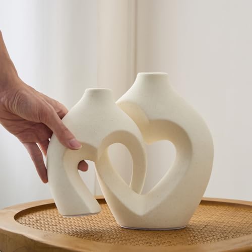 Zormon White Heart Shaped Ceramic Vase Set of 2