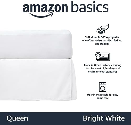 Amazon Basics Lightweight Pleated Bed Skirt Queen Bright White