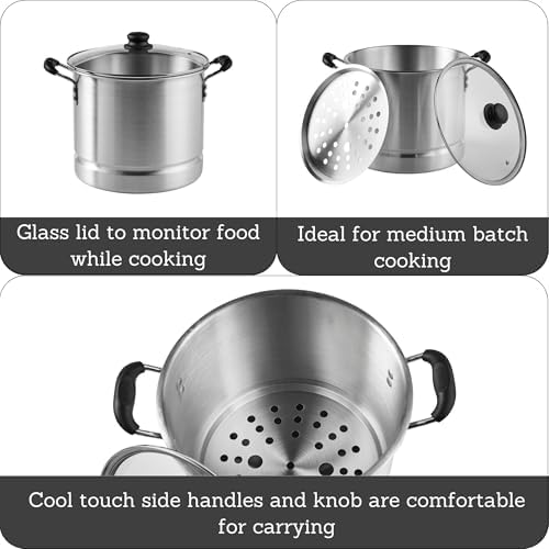 IMUSA USA Steamer with Glass Lid 20 Quart Silver