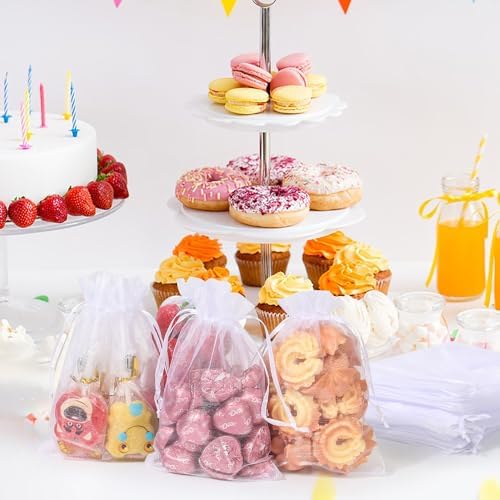 Hopttreely 100PCS Premium White Organza Bags for Wedding Jewelry Party Favors