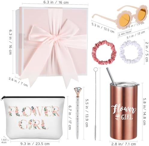 Sieral 9 Pcs Flower Girl Wedding Gift Set Pink Retro