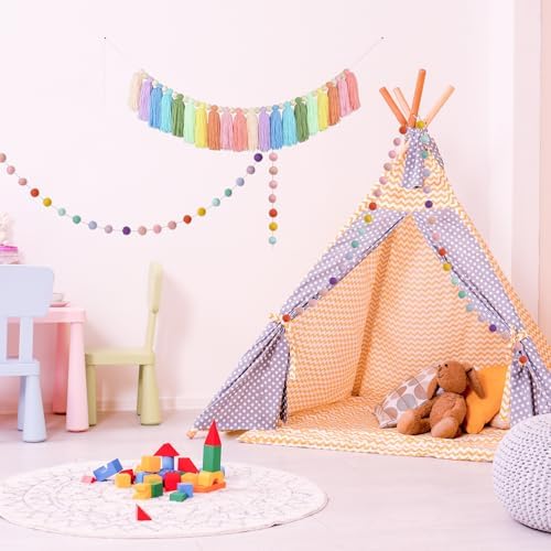 2pcs Boho Tassel Garland with Pom Pom and Felt Balls