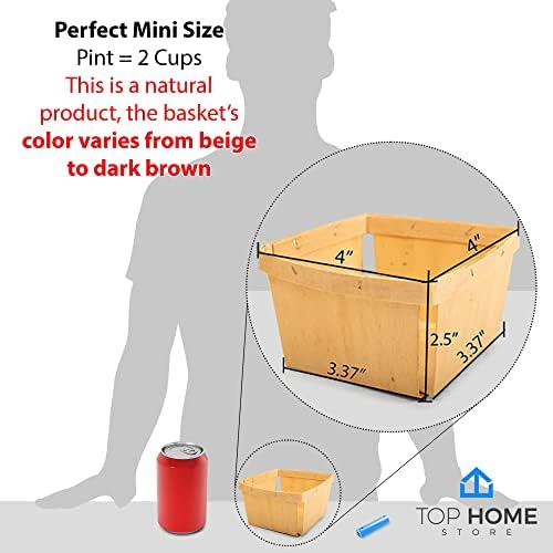 One Pint Wooden Berry Baskets 10 Pack - 4 Inch Square Vented Wood Boxes