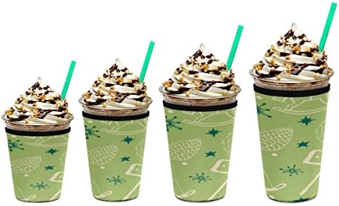 Candle Christmas Tree Iced Coffee Sleeve 30-32 oz Reusable Neoprene