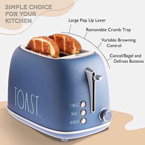 Rae Dunn Retro Rounded 2 Slice Toaster with Crumb Tray and Bagel Option