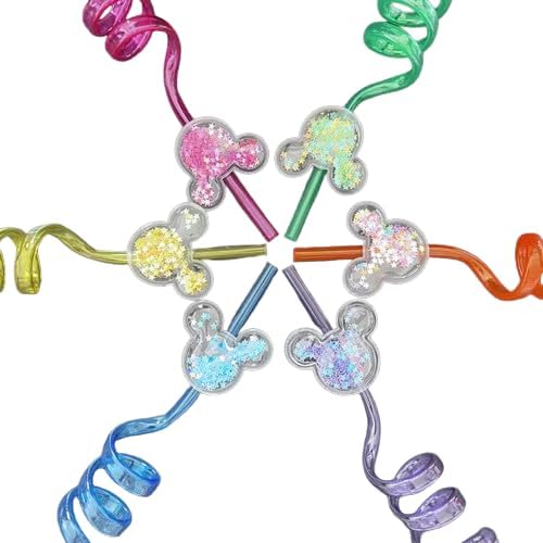 24Pcs Glitter Mouse Straws for Kids Parties