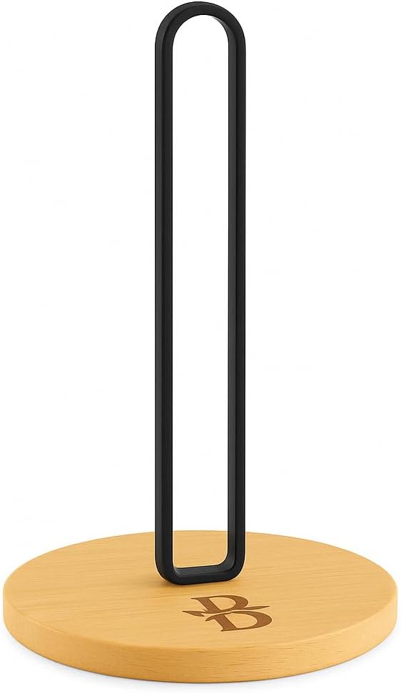 Bambsi Paper Towel Holder - Black Wooden Stand