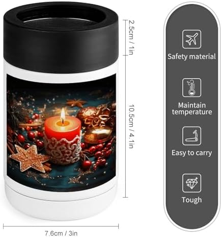 12 Oz Insulated Stainless Steel Can Cooler with Christmas Candle Print