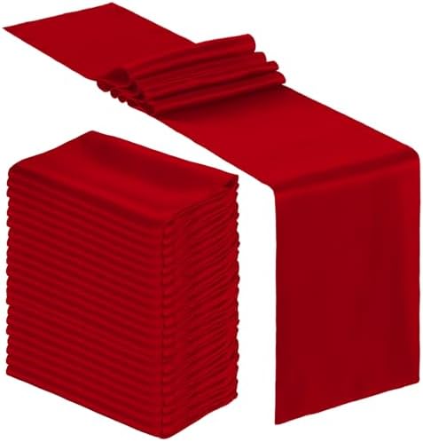 Bencailor 24 Pcs Red Satin Table Runner Set