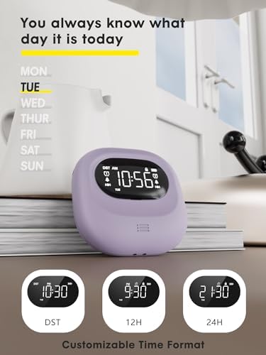 Vibrating Alarm Clock with Dual Alarms and Week Display