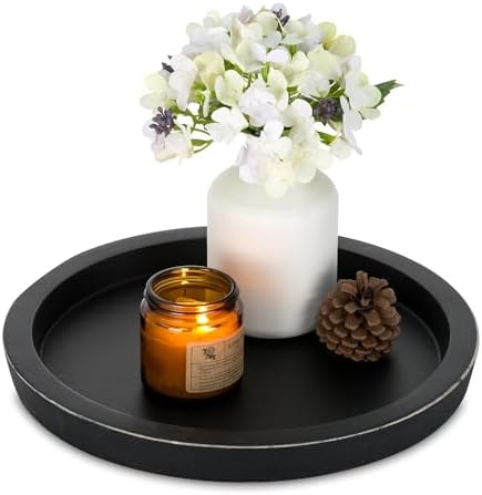 Hanobe Black Round Wooden Coffee Table Tray