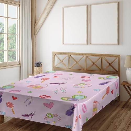 Ambesonne Cartoon Flat Sheet Multicolor California King