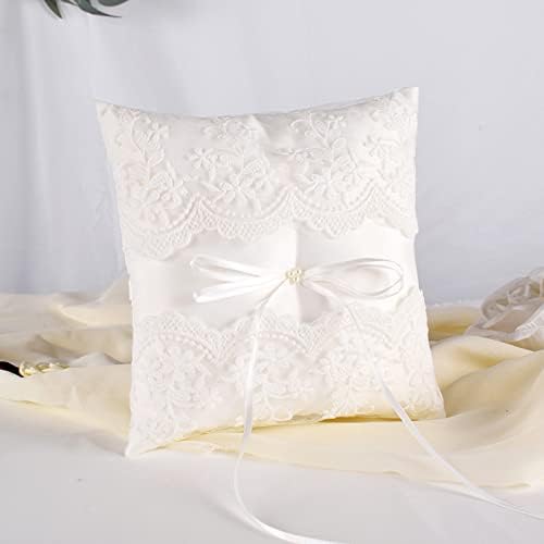 Wedding Ring Pillow with Pearl and Lace Design