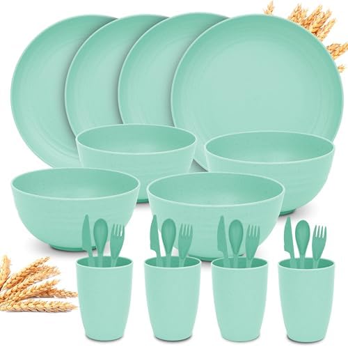 Wheat Straw Dinnerware Set for 4 - Green 24pc