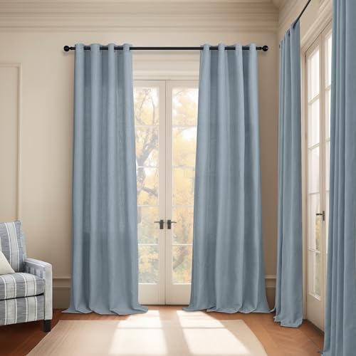 Dusty Blue Sheer Curtains for Sliding Glass Door 2 Panels Set