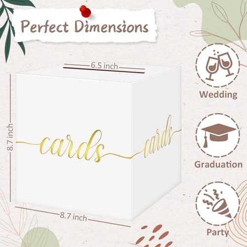QIKSION Gold Foil White Card Box for Wedding Party