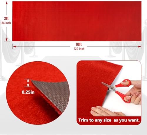 3ft x 10ft Extra Thick Red Carpet Runner for Party and Events