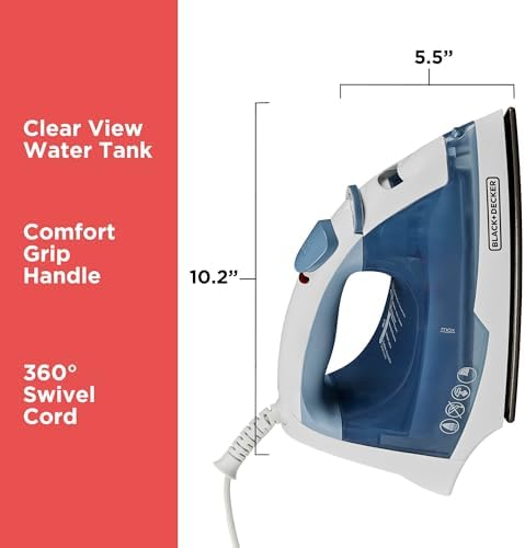 BLACKDECKER Compact Iron with Steam Auto Shutoff Nonstick Plate 1200 Watts