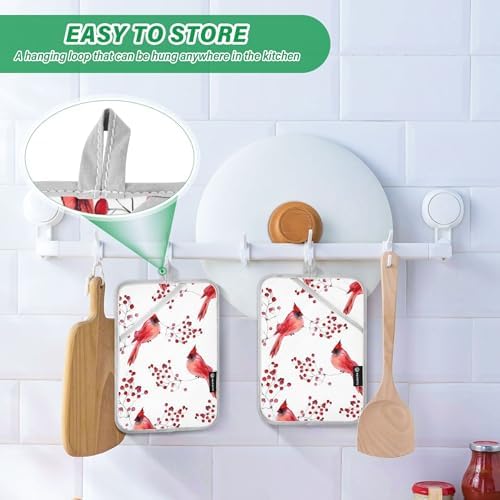 Berry Cardinal Bird Hot Pad Set of 2
