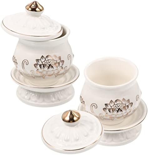 HOMSFOU Ceramic Lotus Water Offering Cups 2pcs