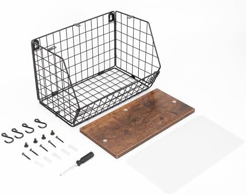 Livabber Fruit Basket with Wood Shelf and 4 S-Hooks