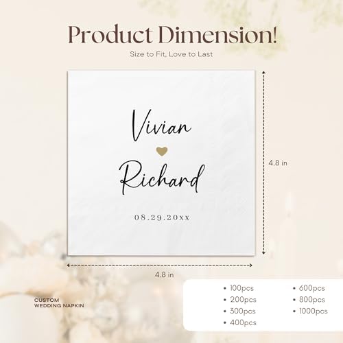 100 Pcs Custom Cocktail Napkins for Weddings and Events