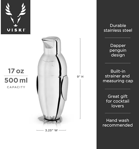 Viski Penguin Cocktail Shaker 17 oz Stainless Steel