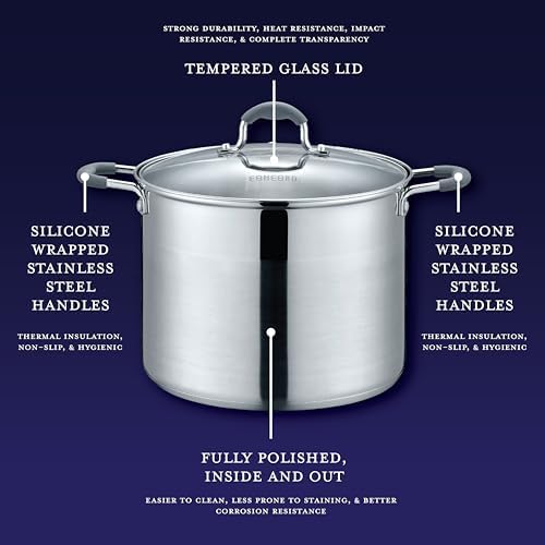 Concord Stainless Steel Stock Pot with Glass Lid 7 QT