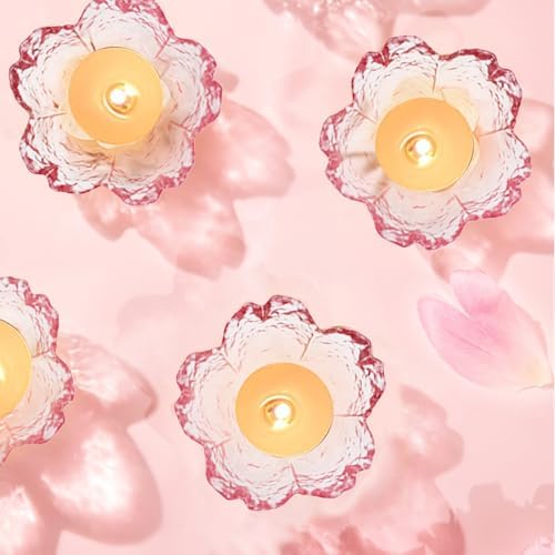 Elegant Cherry Blossom Glass Candle Holders Set of 6