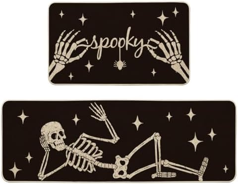 Artoid Mode Spooky Skeleton Spider Bone Kitchen Mats Set of 2 Black