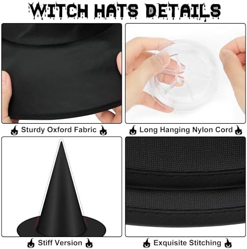 12 Piece Halloween Witch Hats with 328 FT Cord