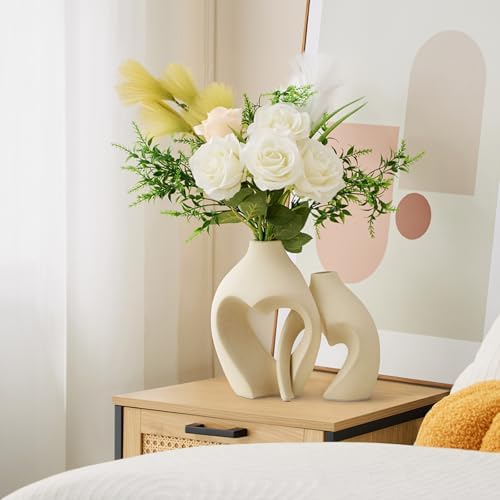 Zormon White Heart Shaped Ceramic Vase Set of 2