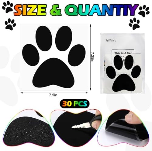 ReliThick 30 Pcs Large Pawprint Floor Decals Black