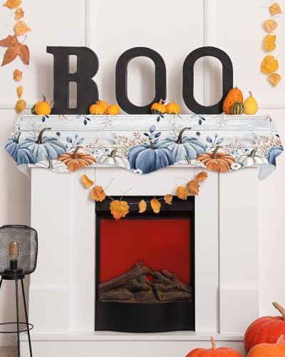 Thanksgiving Pumpkin Fireplace Mantel Scarf 90x17 Inch