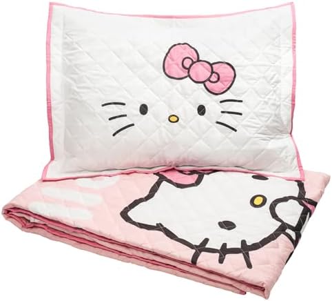 Jay Franco Hello Kitty Pink Stripes Hearts Twin Quilt Set