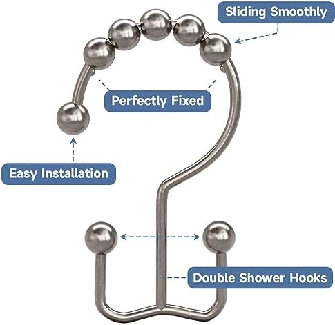 Titanker Shower Curtain Rings Set of 12 with Double Glide Hooks