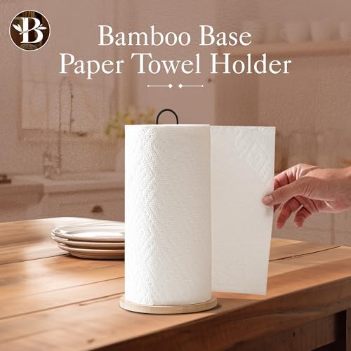 Bambsi Paper Towel Holder - Black Wooden Stand