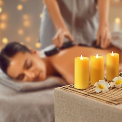 6 Pack Natural Beeswax Pillar Candles - 210 Hours Long Burning