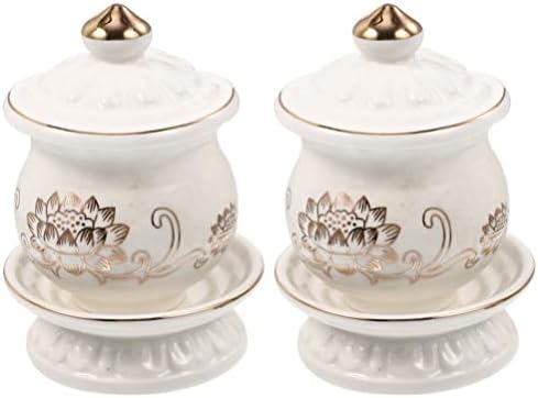 HOMSFOU Ceramic Lotus Water Offering Cups 2pcs