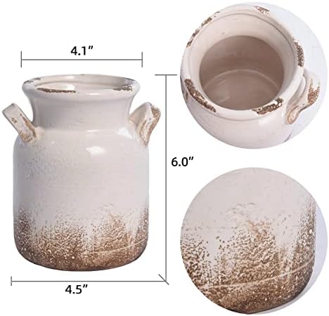 Quoowiit Ceramic Rustic Farmhouse Vase White Boho Decor
