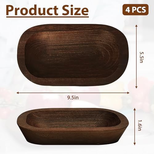 Royxen 4 Pack Wooden Dough Bowl Set Brown Rustic