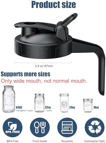 VA1KENE 4-Pack Mason Jar Pour Spout Lid Black