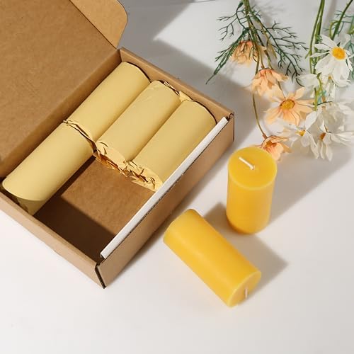 6 Pack Natural Beeswax Pillar Candles - 210 Hours Long Burning